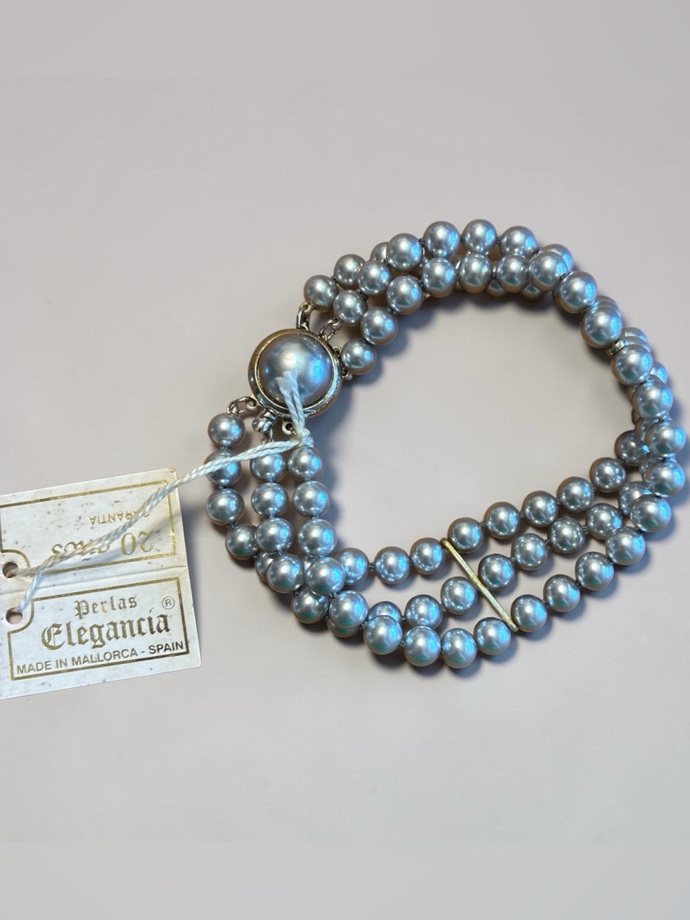 Vintage Perlas Elegancia 7.5" Silver3 Strands Bracelet Made in Spain